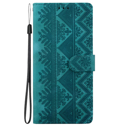 For OPPO Reno14 Pro Global Ethnic Pattern Embossed Vegan Leather Phone Case - Green - EDA009984505B