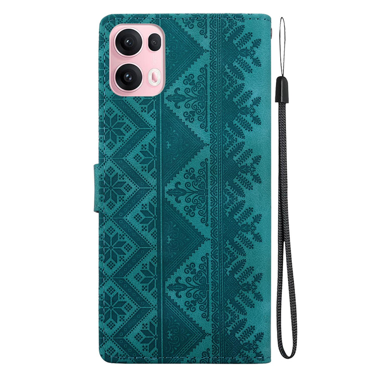 For OPPO Reno14 Pro Global Ethnic Pattern Embossed Vegan Leather Phone Case - Green - EDA009984505B