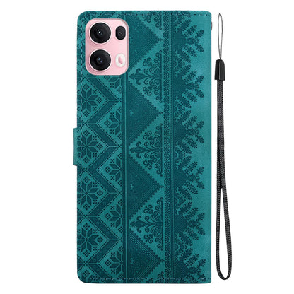 For OPPO Reno14 Pro Global Ethnic Pattern Embossed Vegan Leather Phone Case - Green - EDA009984505B