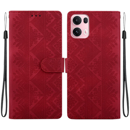 For OPPO Reno14 Pro Global Ethnic Pattern Embossed Vegan Leather Phone Case - Red - EDA009984505C