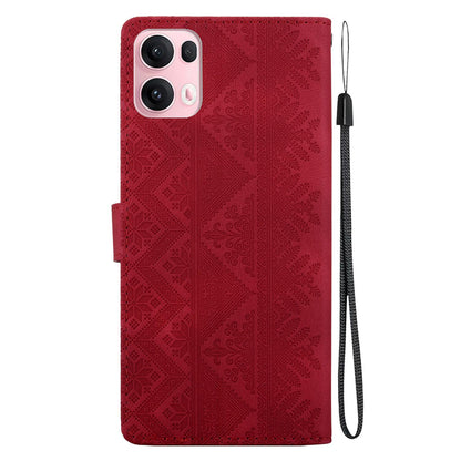 For OPPO Reno14 Pro Global Ethnic Pattern Embossed Vegan Leather Phone Case - Red - EDA009984505C