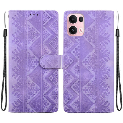 For OPPO Reno14 Pro Global Ethnic Pattern Embossed Vegan Leather Phone Case - Purple - EDA009984505D