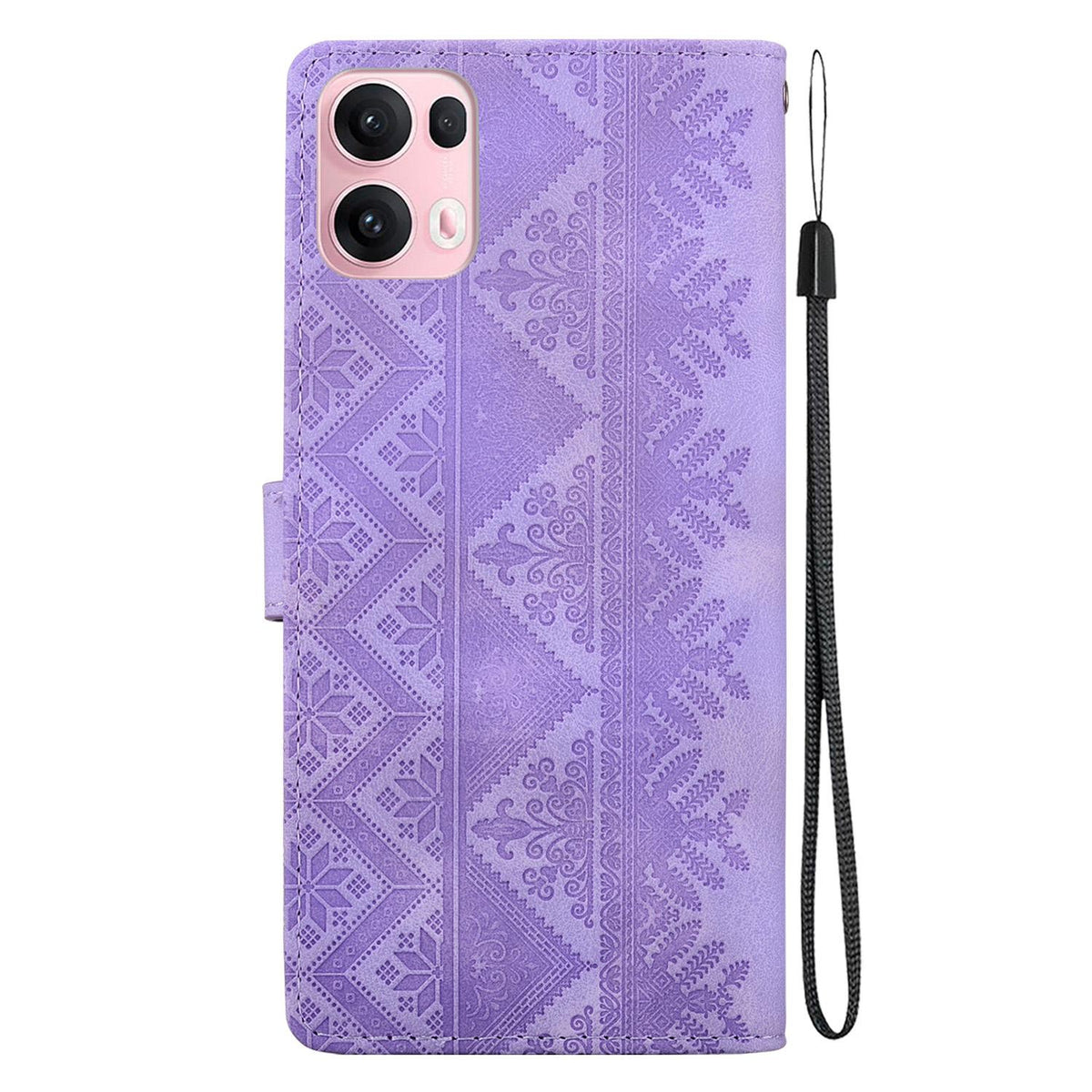 For OPPO Reno14 Pro Global Ethnic Pattern Embossed Vegan Leather Phone Case - Purple - EDA009984505D