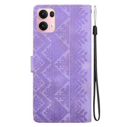 For OPPO Reno14 Pro Global Ethnic Pattern Embossed Vegan Leather Phone Case - Purple - EDA009984505D