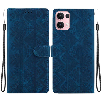 For OPPO Reno14 Pro Global Ethnic Pattern Embossed Vegan Leather Phone Case - Dark Blue - EDA009984505E