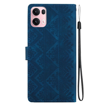 For OPPO Reno14 Pro Global Ethnic Pattern Embossed Vegan Leather Phone Case - Dark Blue - EDA009984505E
