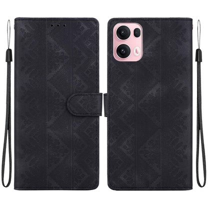 For OPPO Reno14 Pro Global Ethnic Pattern Embossed Vegan Leather Phone Case - Black - EDA009984505F