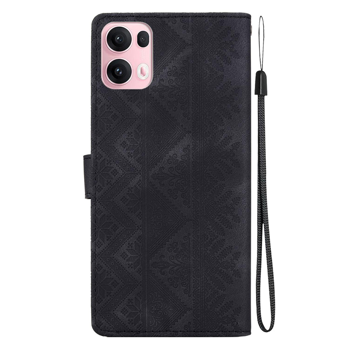 For OPPO Reno14 Pro Global Ethnic Pattern Embossed Vegan Leather Phone Case - Black - EDA009984505F