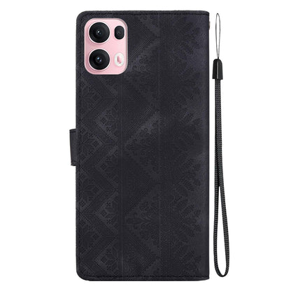 For OPPO Reno14 Pro Global Ethnic Pattern Embossed Vegan Leather Phone Case - Black - EDA009984505F