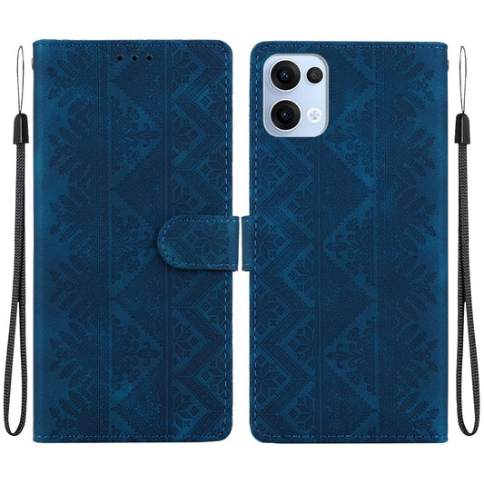 For OPPO Reno14 / Reno13 Global Ethnic Pattern Embossed Vegan Leather Phone Case - Dark Blue - EDA009984506E