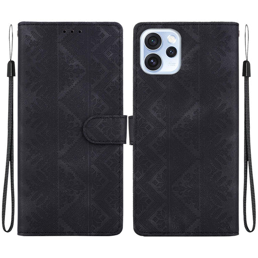 For OPPO Reno15 5G Global Ethnic Pattern Embossed Vegan Leather Phone Case - Black - EDA009984507F