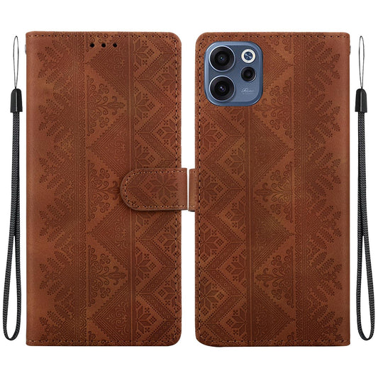 For OPPO Reno15 F 5G Ethnic Pattern Embossed Vegan Leather Phone Case - Brown - EDA009984508A