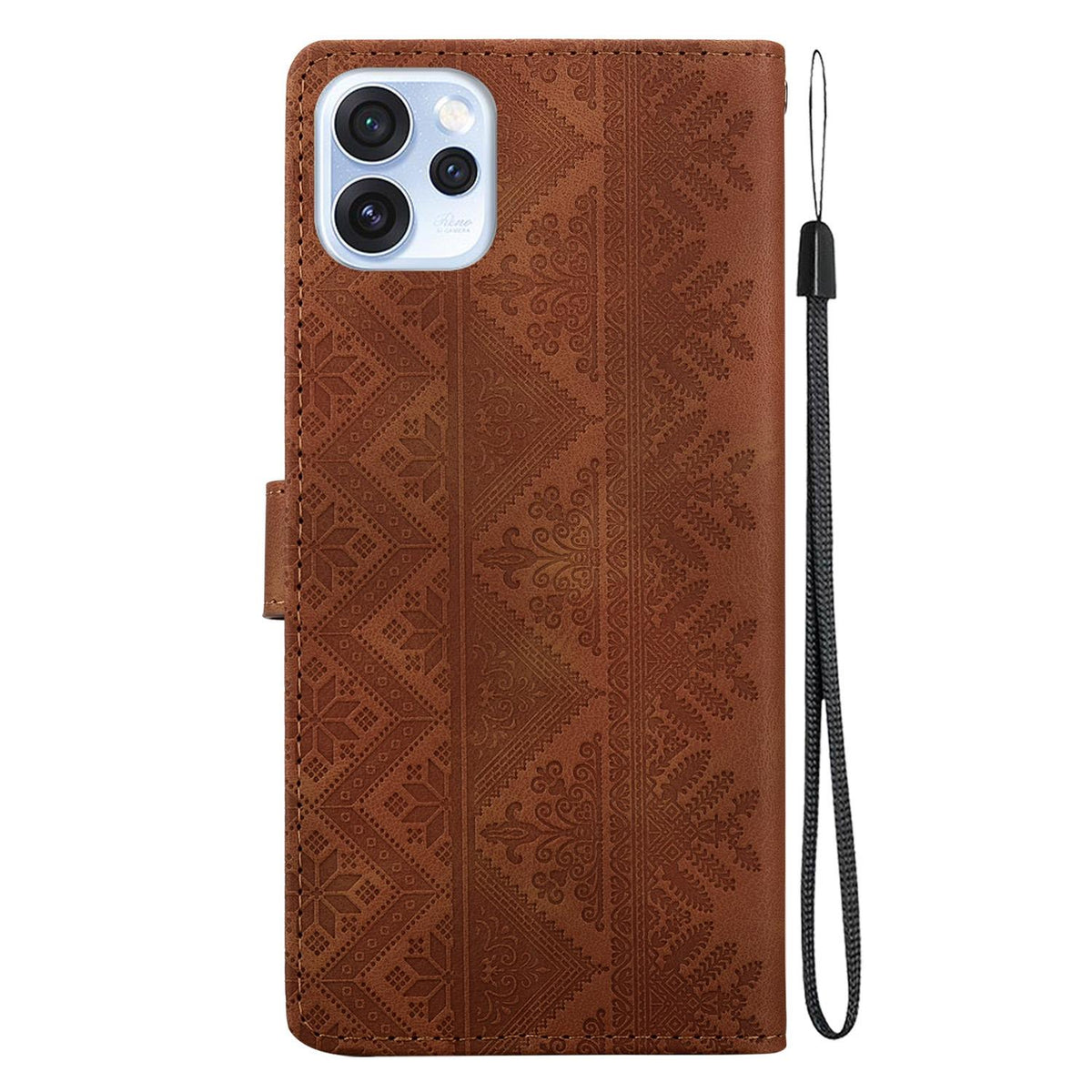 For OPPO Reno15 Pro Max 5G / Reno15 Pro India Ethnic Pattern Embossed Vegan Leather Phone Case - Brown - EDA009984510A