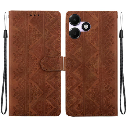 For OPPO A6c 4G Ethnic Pattern Embossed Vegan Leather Phone Case - Brown - EDA009984511A