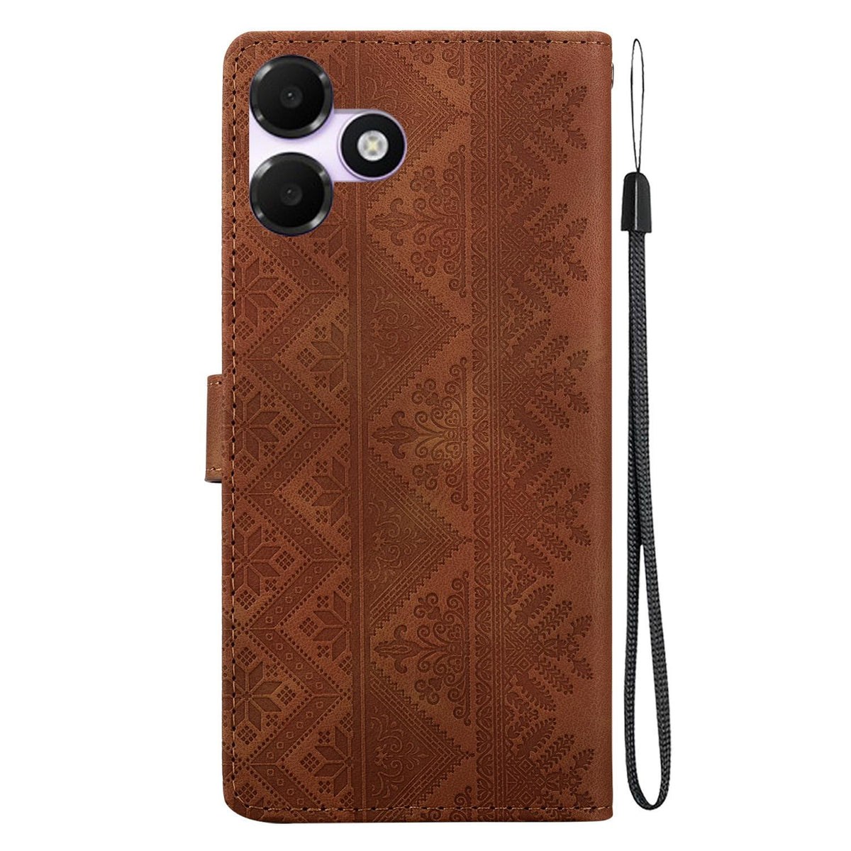 For OPPO A6c 4G Ethnic Pattern Embossed Vegan Leather Phone Case - Brown - EDA009984511A