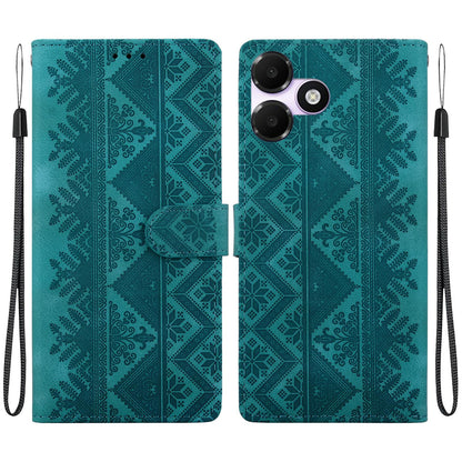 For OPPO A6c 4G Ethnic Pattern Embossed Vegan Leather Phone Case - Green - EDA009984511B
