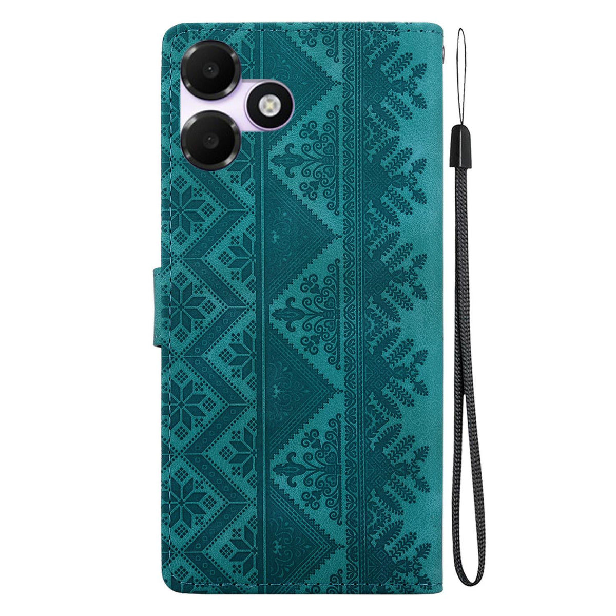 For OPPO A6c 4G Ethnic Pattern Embossed Vegan Leather Phone Case - Green - EDA009984511B