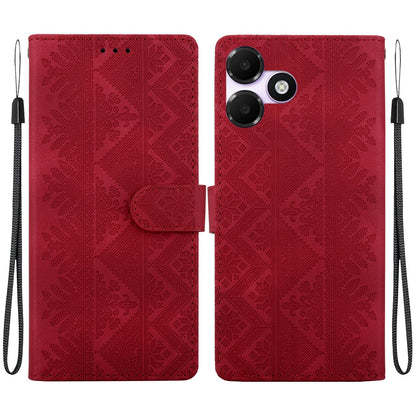For OPPO A6c 4G Ethnic Pattern Embossed Vegan Leather Phone Case - Red - EDA009984511C