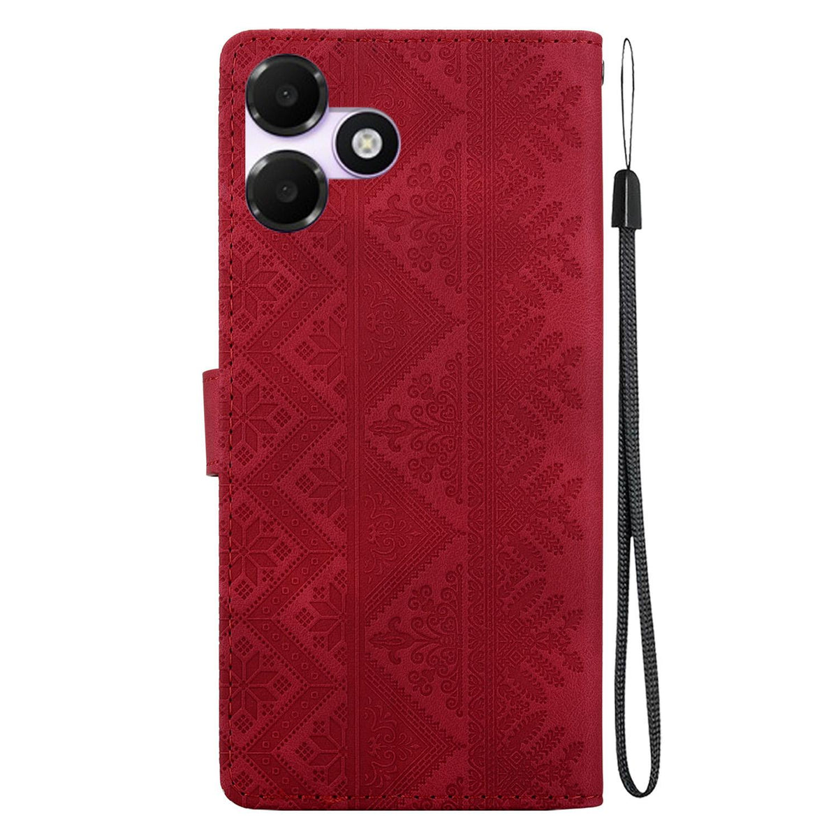 For OPPO A6c 4G Ethnic Pattern Embossed Vegan Leather Phone Case - Red - EDA009984511C
