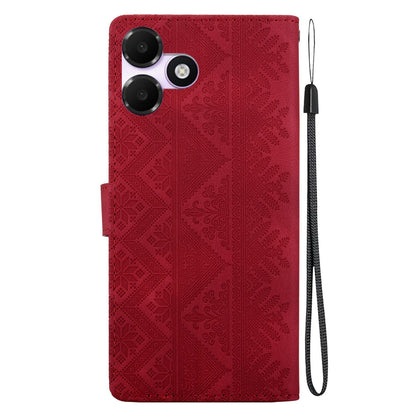 For OPPO A6c 4G Ethnic Pattern Embossed Vegan Leather Phone Case - Red - EDA009984511C