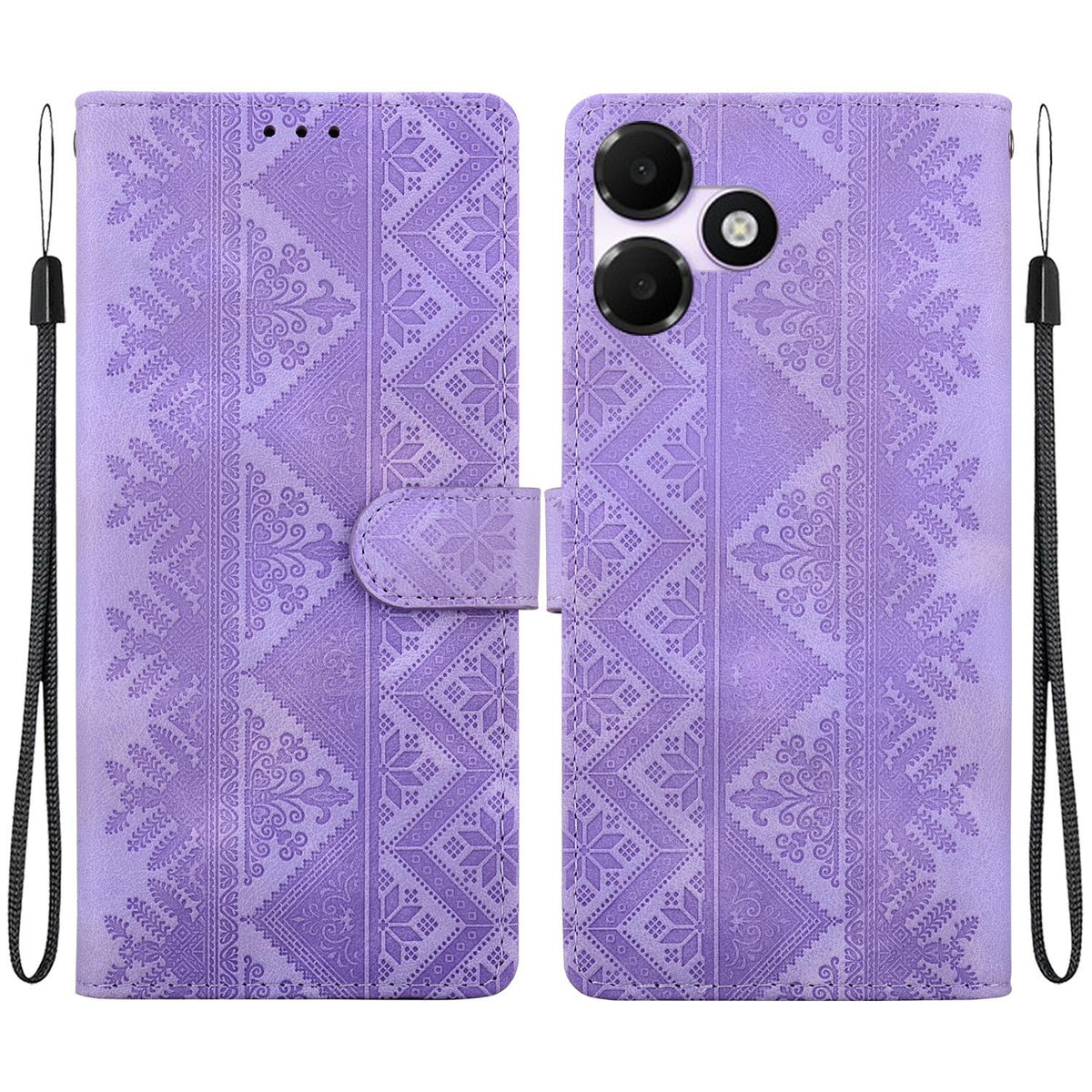 For OPPO A6c 4G Ethnic Pattern Embossed Vegan Leather Phone Case - Purple - EDA009984511D