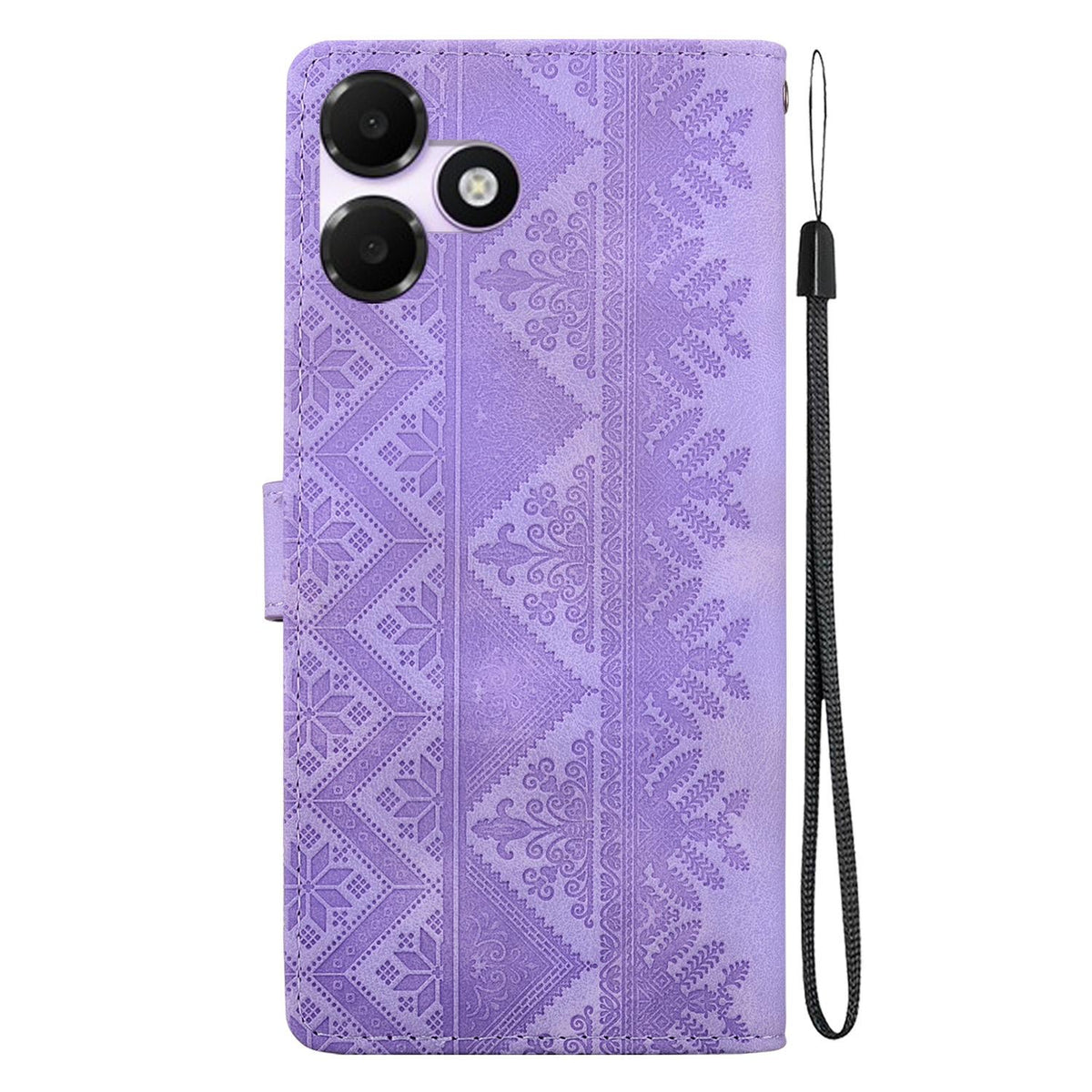 For OPPO A6c 4G Ethnic Pattern Embossed Vegan Leather Phone Case - Purple - EDA009984511D