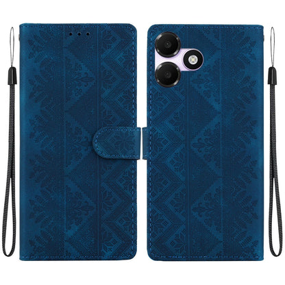 For OPPO A6c 4G Ethnic Pattern Embossed Vegan Leather Phone Case - Dark Blue - EDA009984511E