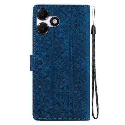 For OPPO A6c 4G Ethnic Pattern Embossed Vegan Leather Phone Case - Dark Blue - EDA009984511E
