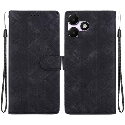 For OPPO A6c 4G Ethnic Pattern Embossed Vegan Leather Phone Case - Black - EDA009984511F