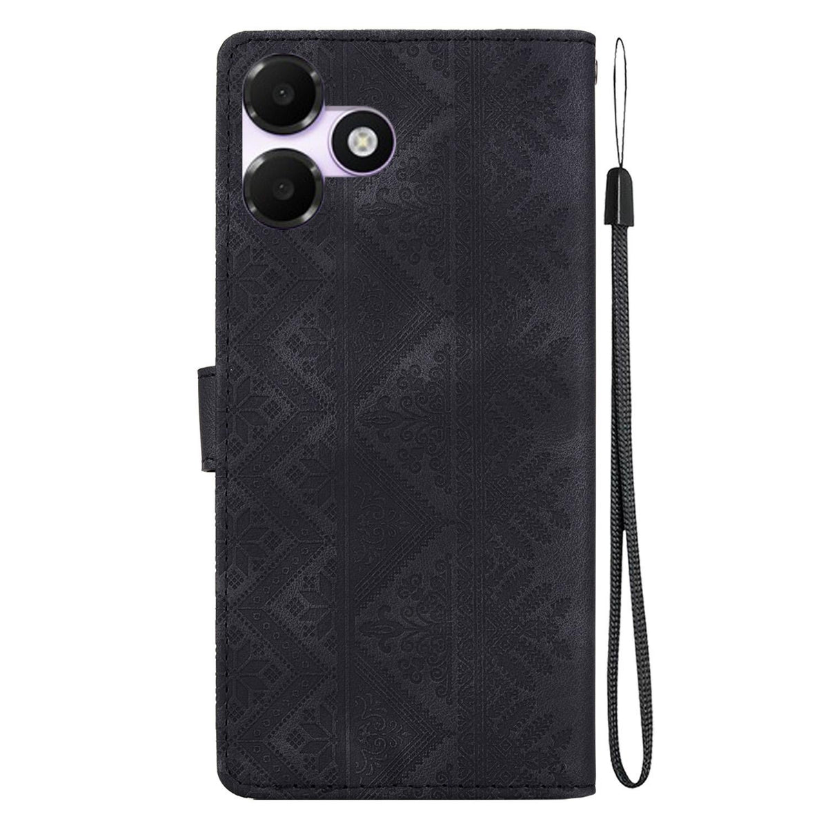 For OPPO A6c 4G Ethnic Pattern Embossed Vegan Leather Phone Case - Black - EDA009984511F