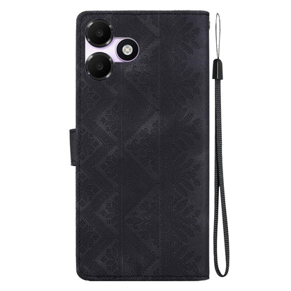 For OPPO A6c 4G Ethnic Pattern Embossed Vegan Leather Phone Case - Black - EDA009984511F