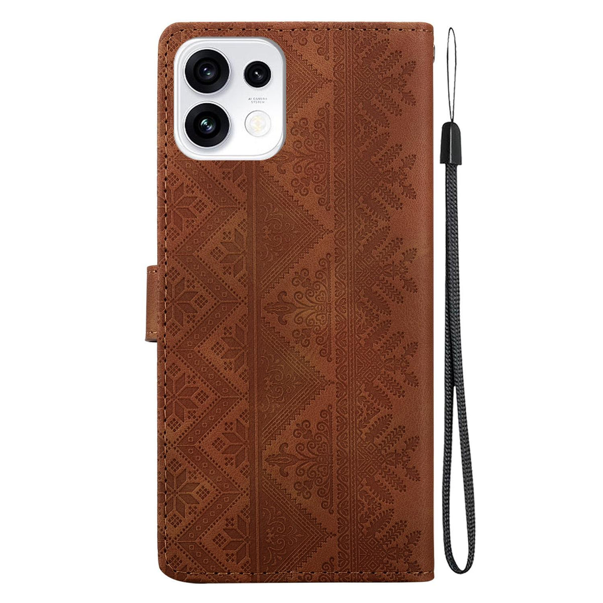 For OPPO Reno16 5G / Reno16 Pro 5G Global Ethnic Pattern Embossed Vegan Leather Phone Case - Brown - EDA009984512A