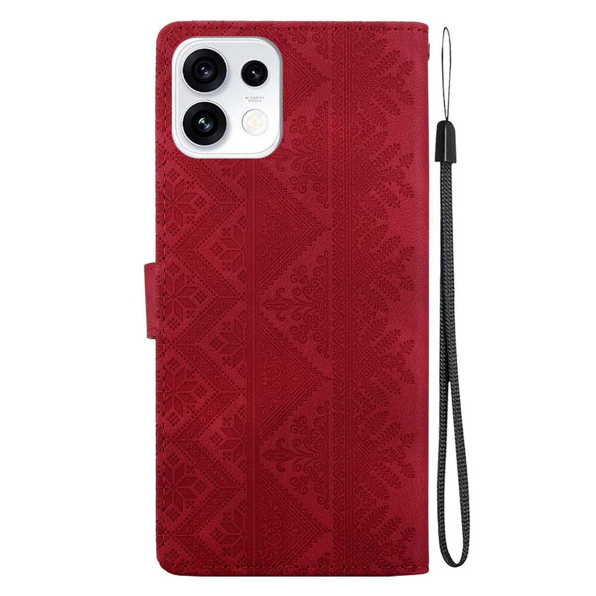 For OPPO Reno16 5G / Reno16 Pro 5G Global Ethnic Pattern Embossed Vegan Leather Phone Case - Red - EDA009984512C