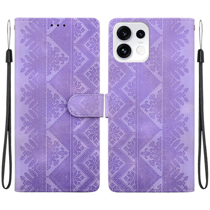 For OPPO Reno16 5G / Reno16 Pro 5G Global Ethnic Pattern Embossed Vegan Leather Phone Case - Purple - EDA009984512D