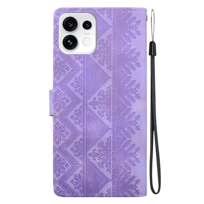 For OPPO Reno16 5G / Reno16 Pro 5G Global Ethnic Pattern Embossed Vegan Leather Phone Case - Purple - EDA009984512D