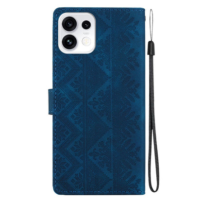 For OPPO Reno16 5G / Reno16 Pro 5G Global Ethnic Pattern Embossed Vegan Leather Phone Case - Dark Blue - EDA009984512E