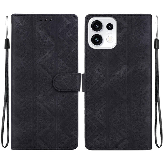 For OPPO Reno16 5G / Reno16 Pro 5G Global Ethnic Pattern Embossed Vegan Leather Phone Case - Black - EDA009984512F