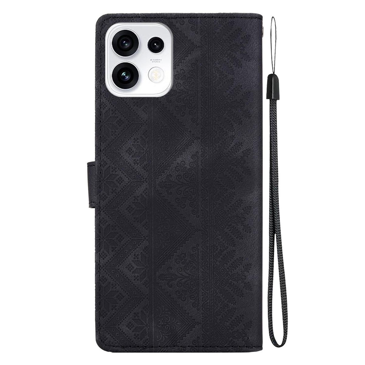 For OPPO Reno16 5G / Reno16 Pro 5G Global Ethnic Pattern Embossed Vegan Leather Phone Case - Black - EDA009984512F