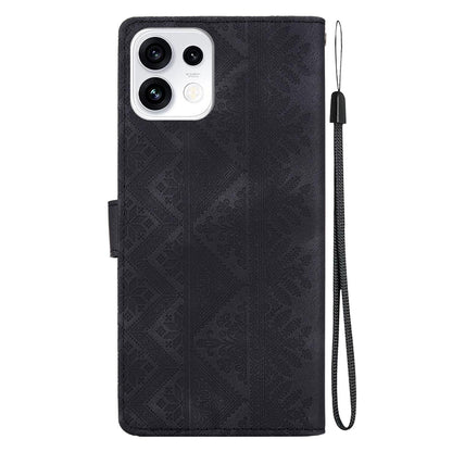 For OPPO Reno16 5G / Reno16 Pro 5G Global Ethnic Pattern Embossed Vegan Leather Phone Case - Black - EDA009984512F