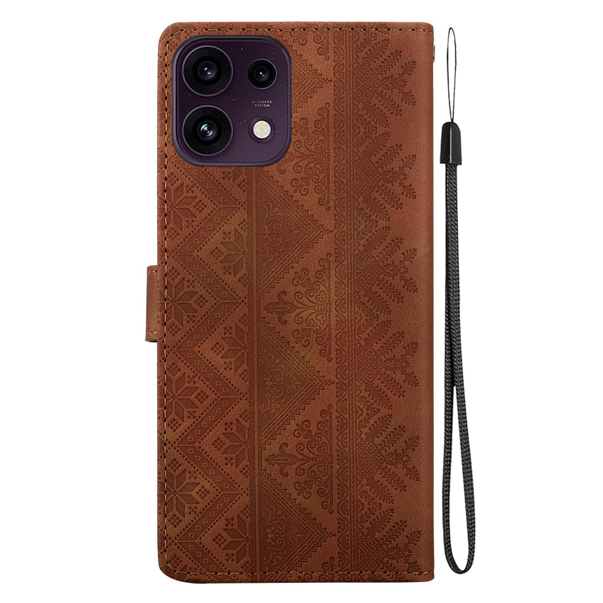 For OPPO Reno16 F 5G / Reno16 FS 5G Ethnic Pattern Embossed Vegan Leather Phone Case - Brown - EDA009984513A