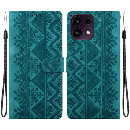 For OPPO Reno16 F 5G / Reno16 FS 5G Ethnic Pattern Embossed Vegan Leather Phone Case - Green - EDA009984513B