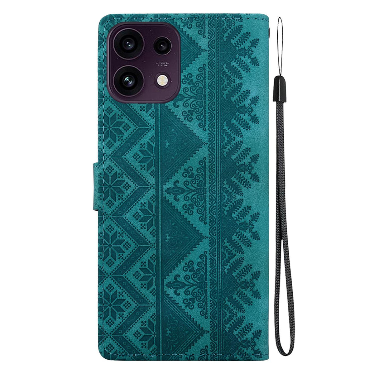 For OPPO Reno16 F 5G / Reno16 FS 5G Ethnic Pattern Embossed Vegan Leather Phone Case - Green - EDA009984513B