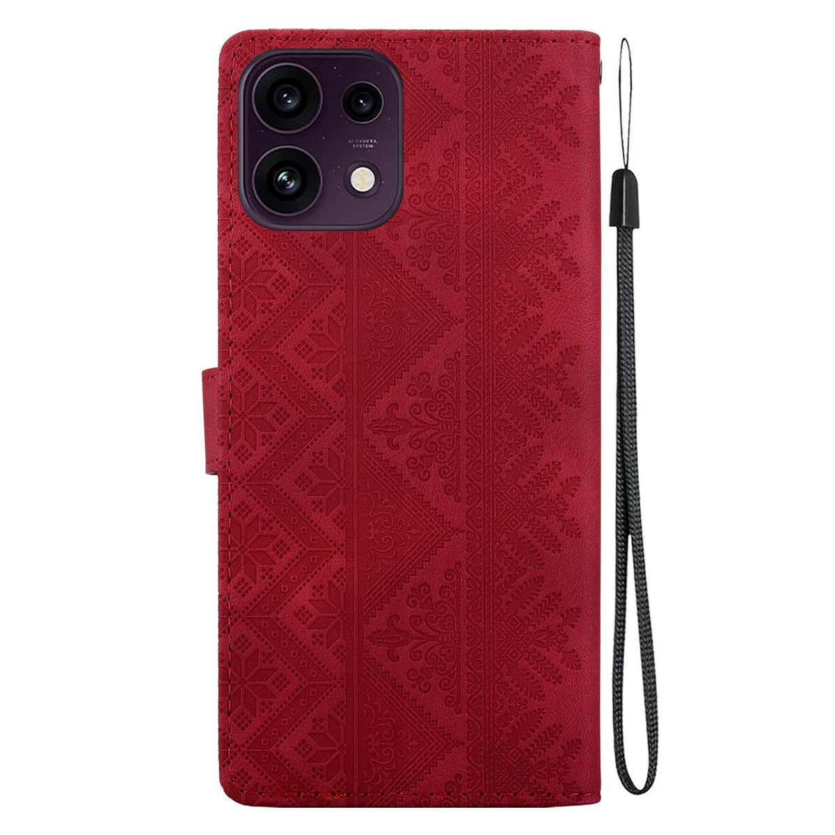 For OPPO Reno16 F 5G / Reno16 FS 5G Ethnic Pattern Embossed Vegan Leather Phone Case - Red - EDA009984513C