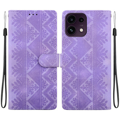 For OPPO Reno16 F 5G / Reno16 FS 5G Ethnic Pattern Embossed Vegan Leather Phone Case - Purple - EDA009984513D
