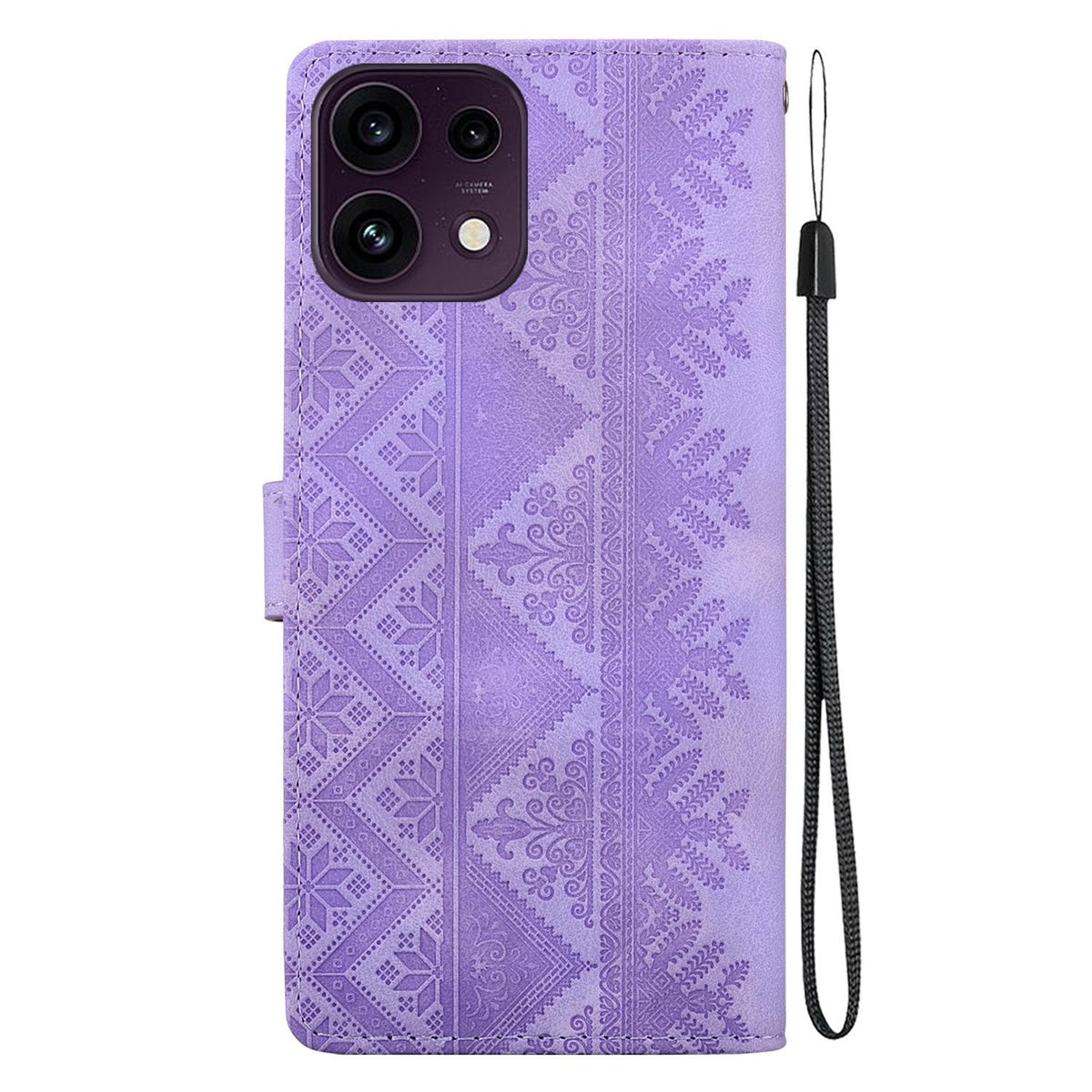 For OPPO Reno16 F 5G / Reno16 FS 5G Ethnic Pattern Embossed Vegan Leather Phone Case - Purple - EDA009984513D