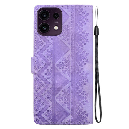 For OPPO Reno16 F 5G / Reno16 FS 5G Ethnic Pattern Embossed Vegan Leather Phone Case - Purple - EDA009984513D