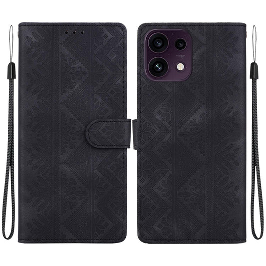 For OPPO Reno16 F 5G / Reno16 FS 5G Ethnic Pattern Embossed Vegan Leather Phone Case - Black - EDA009984513F