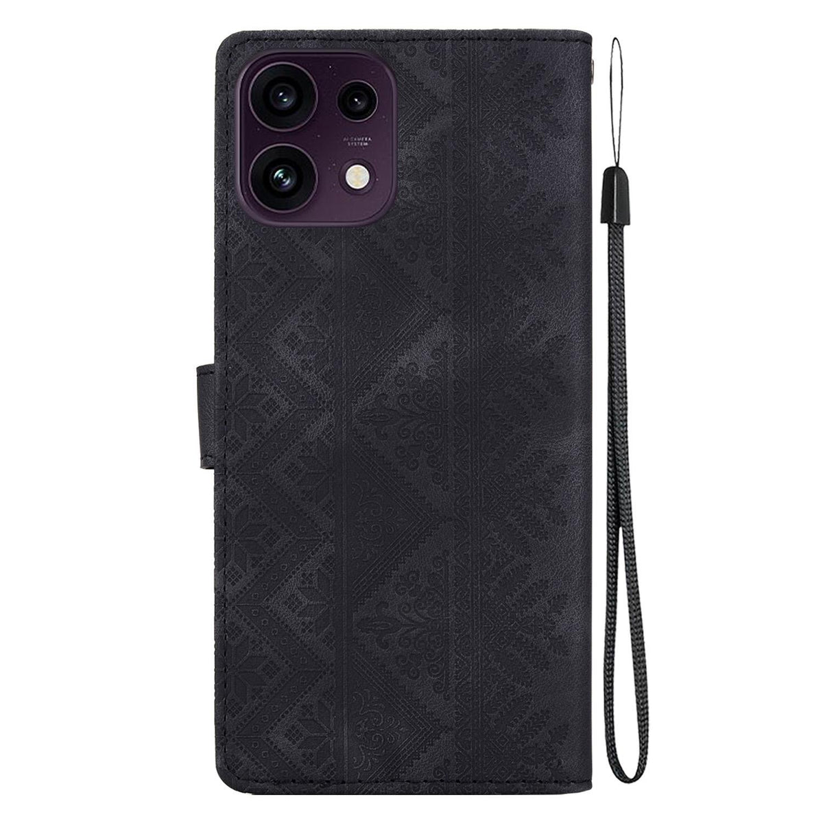 For OPPO Reno16 F 5G / Reno16 FS 5G Ethnic Pattern Embossed Vegan Leather Phone Case - Black - EDA009984513F