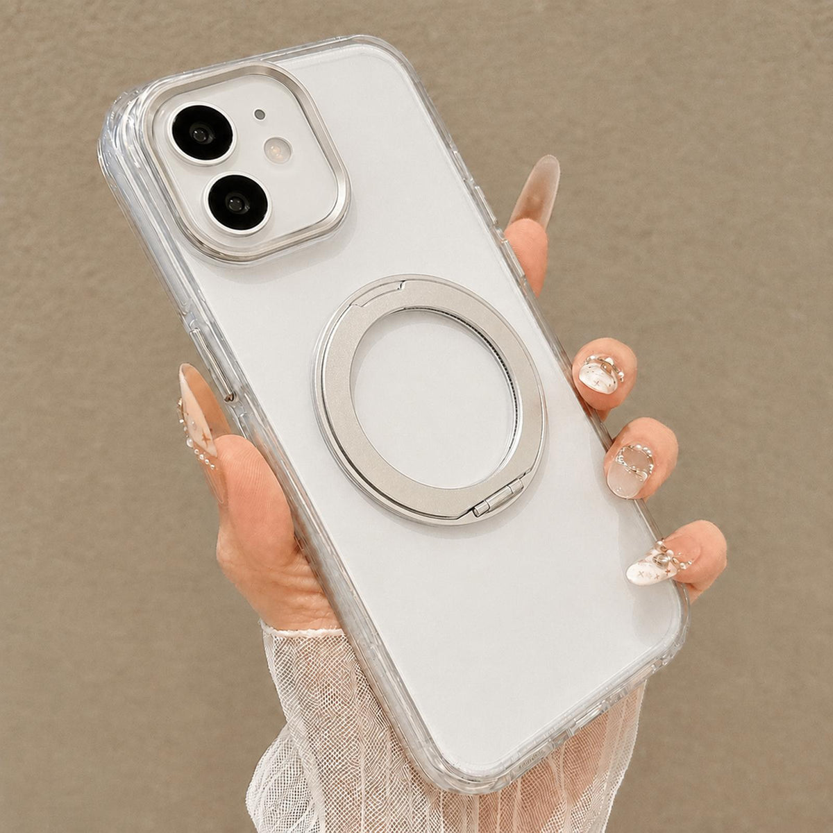 For iPhone 12 Airbag Shockproof Magnetic Rotating Holder Phone Case - Silver - EDA009984601A