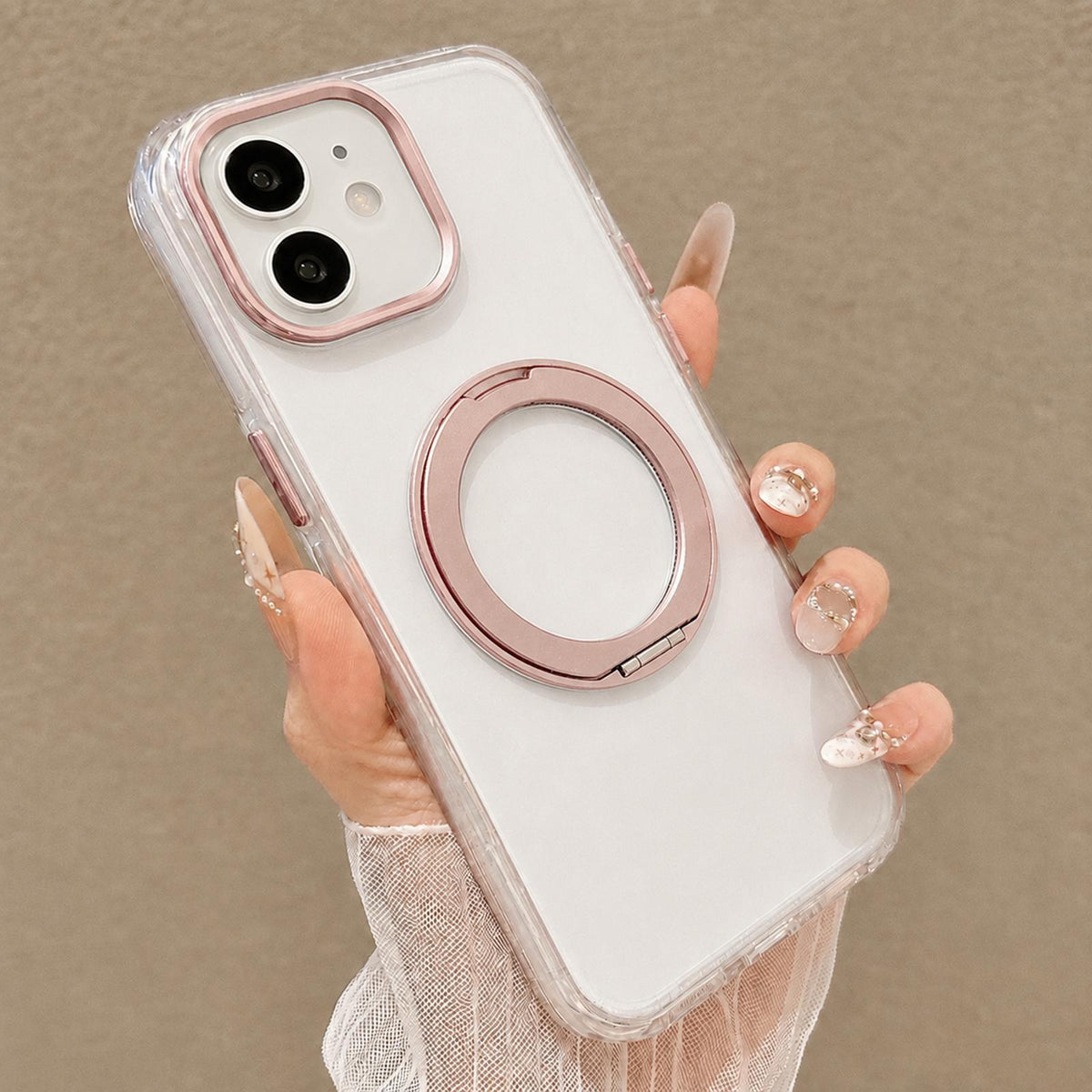For iPhone 12 Airbag Shockproof Magnetic Rotating Holder Phone Case - Pink - EDA009984601C